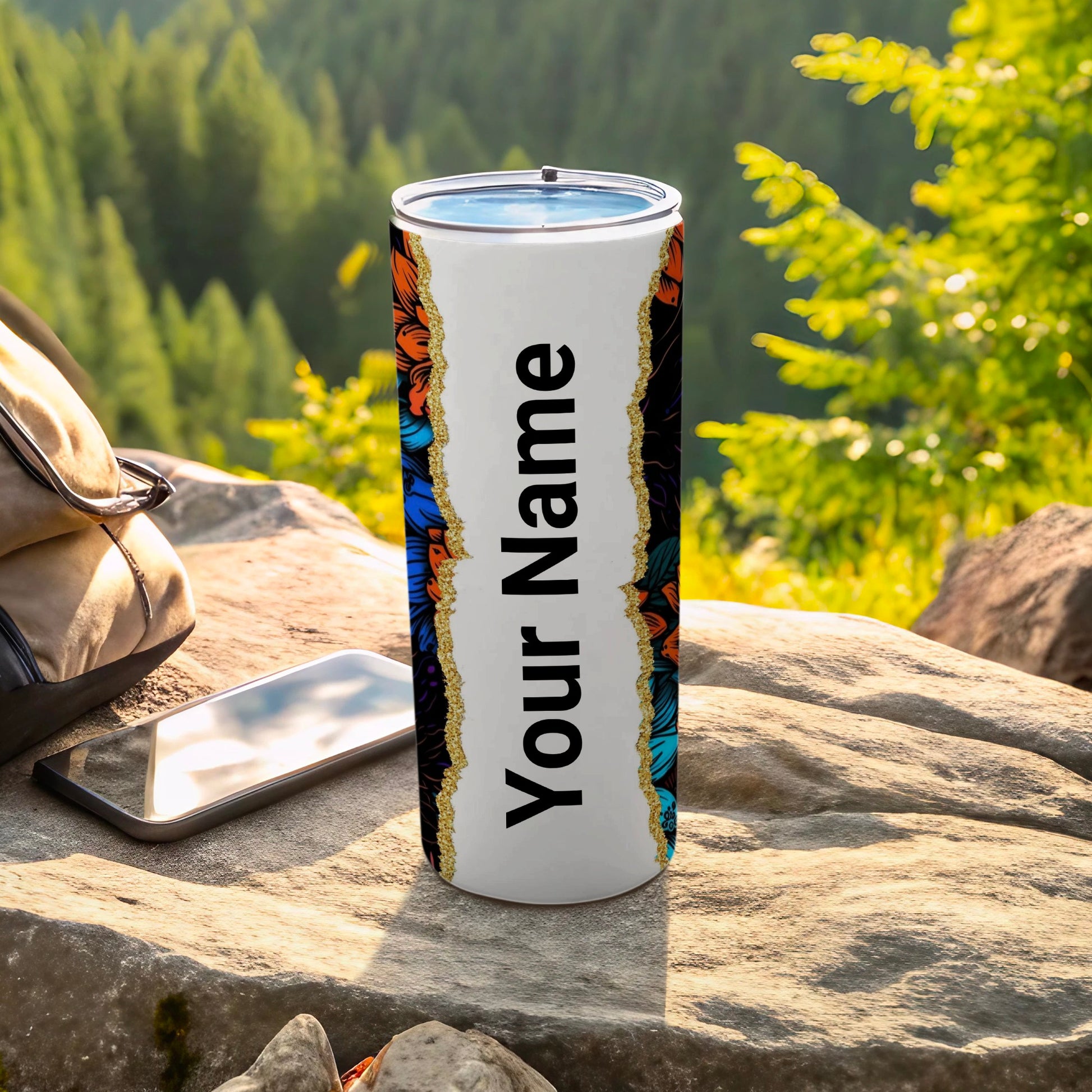 Personalized Your Name Travel Tumbler with Floral Design