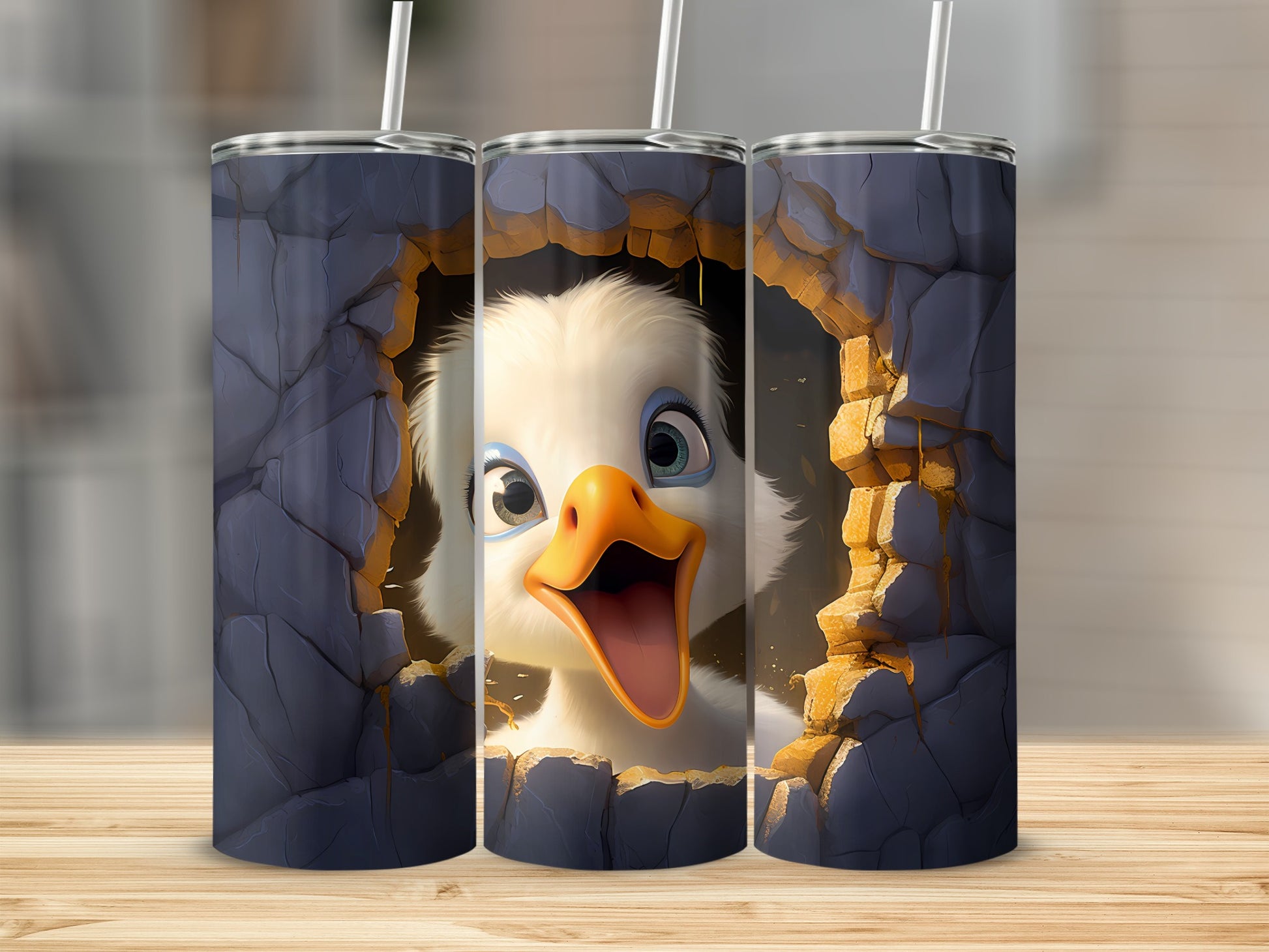 Whimsical Bird Emerging Cracked Stone Wall Fun Tumbler product type