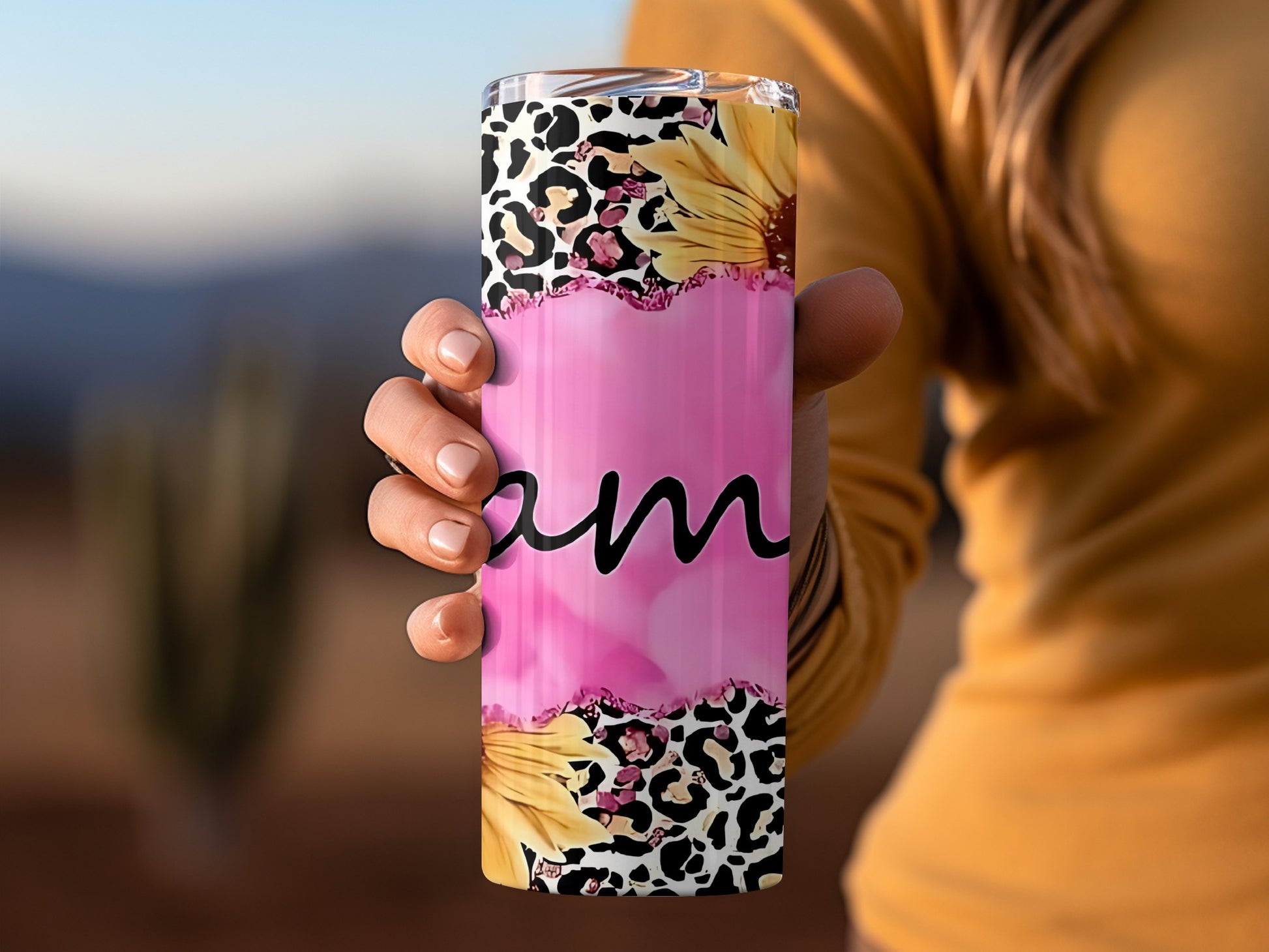 Leopard and Floral Pink Personalized Tumbler
