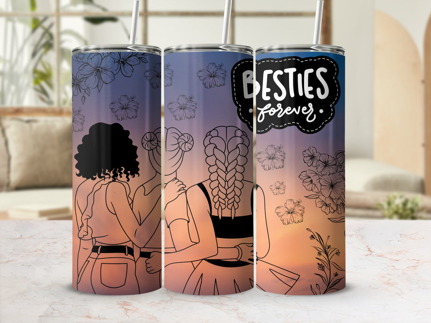 Besties Forever Floral Tumbler with Unique Friends Design