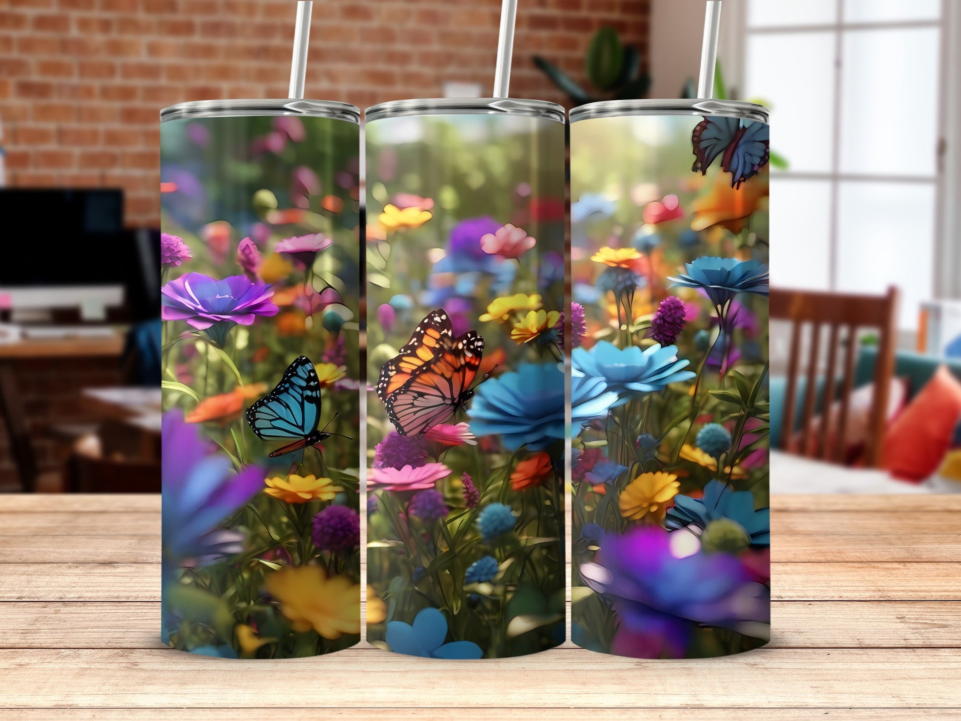 Vibrant Butterflies Garden Flowers Tumbler product type