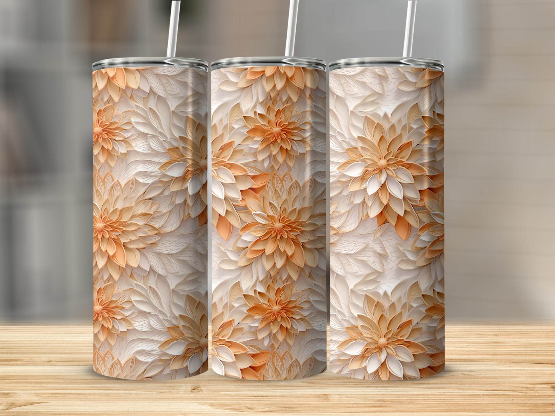 Floral Patterned Insulated Tumbler with Straw Product