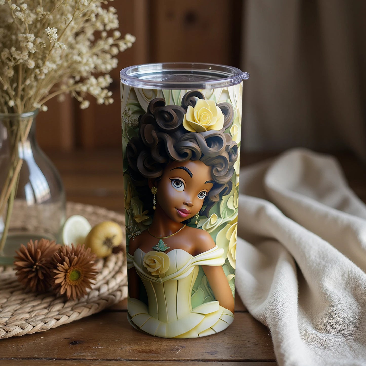 Beautiful Princess Tumbler with Lid and Straw