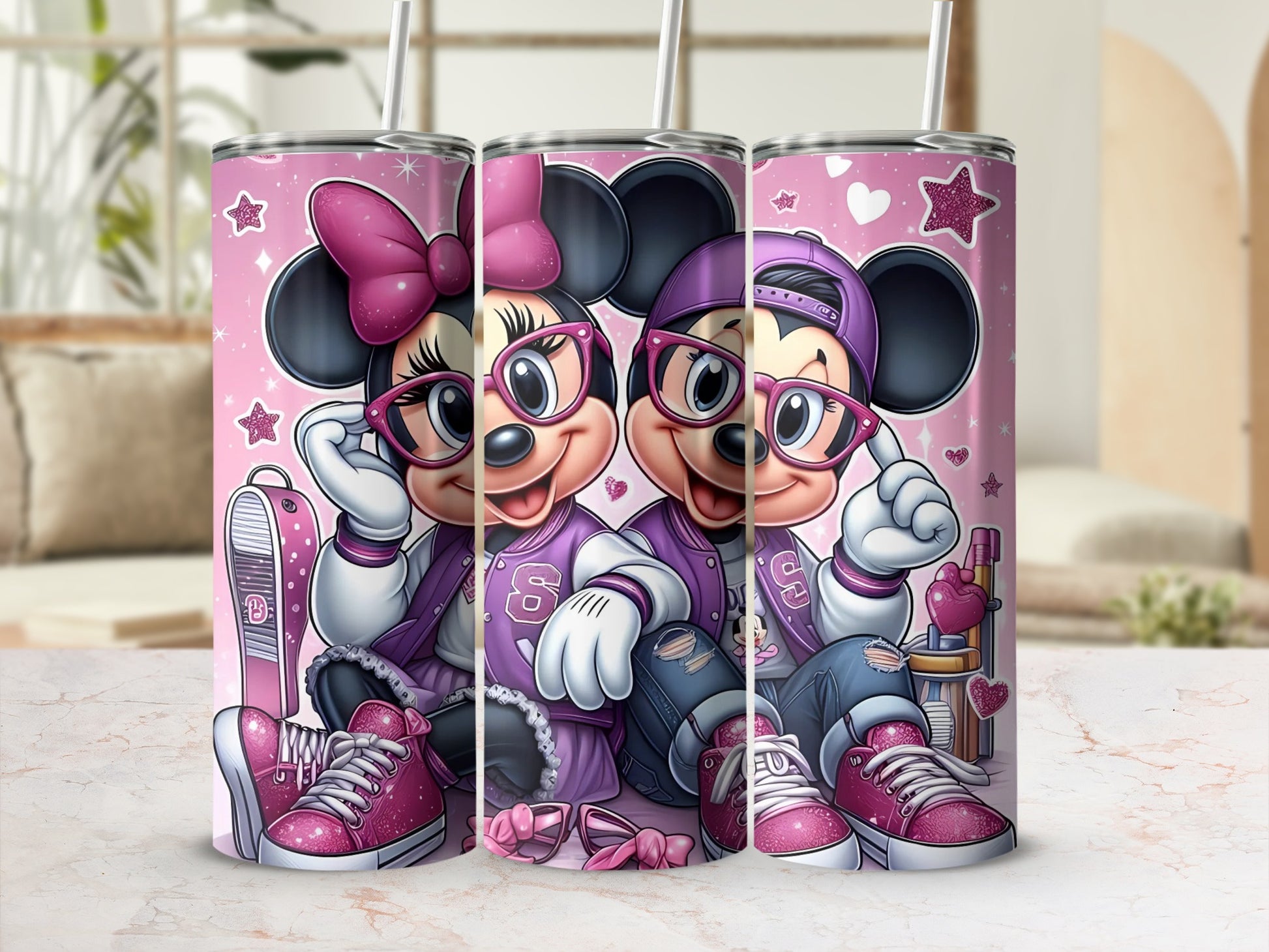 Cute Cartoon Mouse Couple with Glasses Tumbler