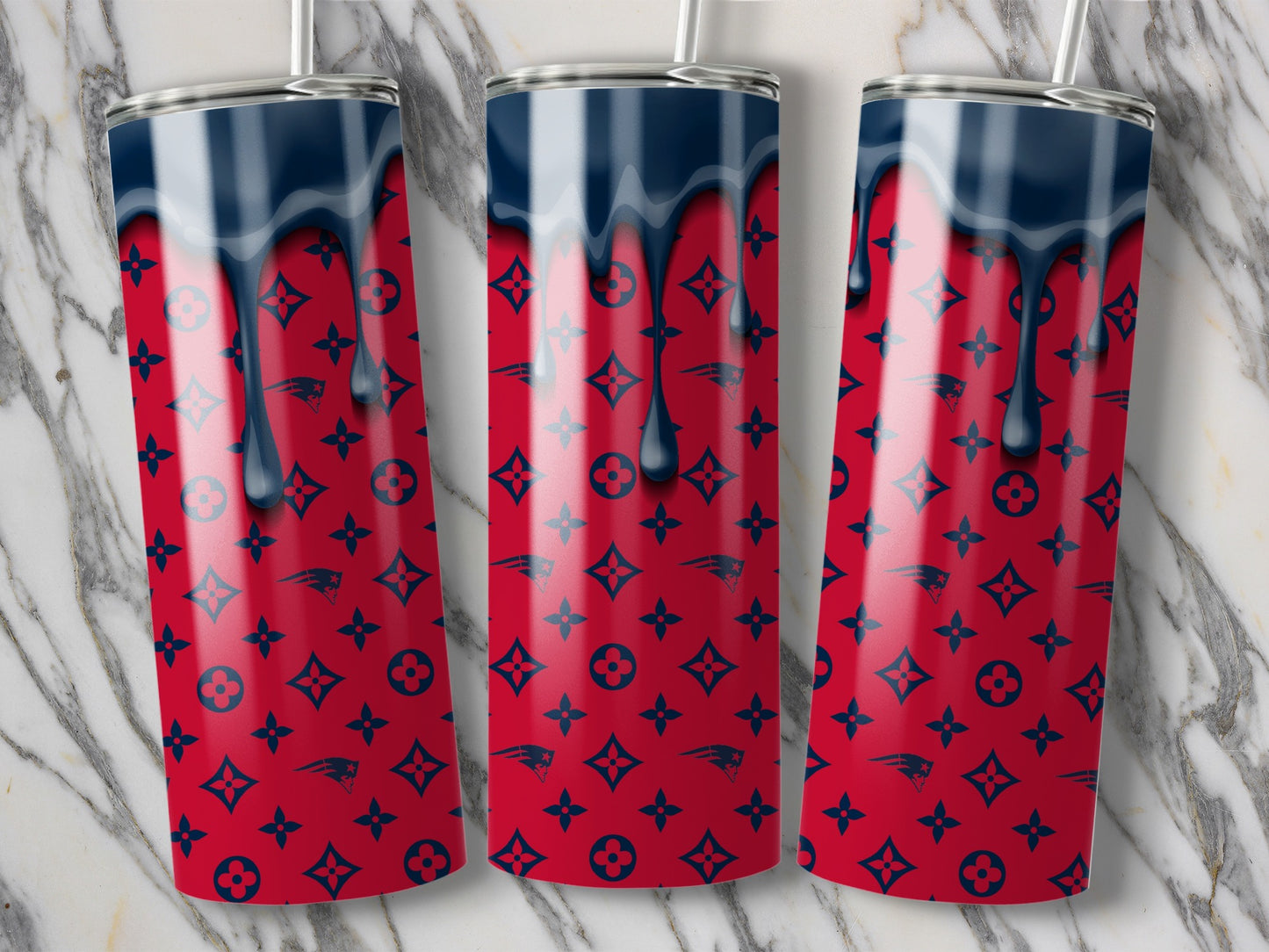 Inspired By Louis Vuitton Inspired New England Patriots Pattern Tumblers