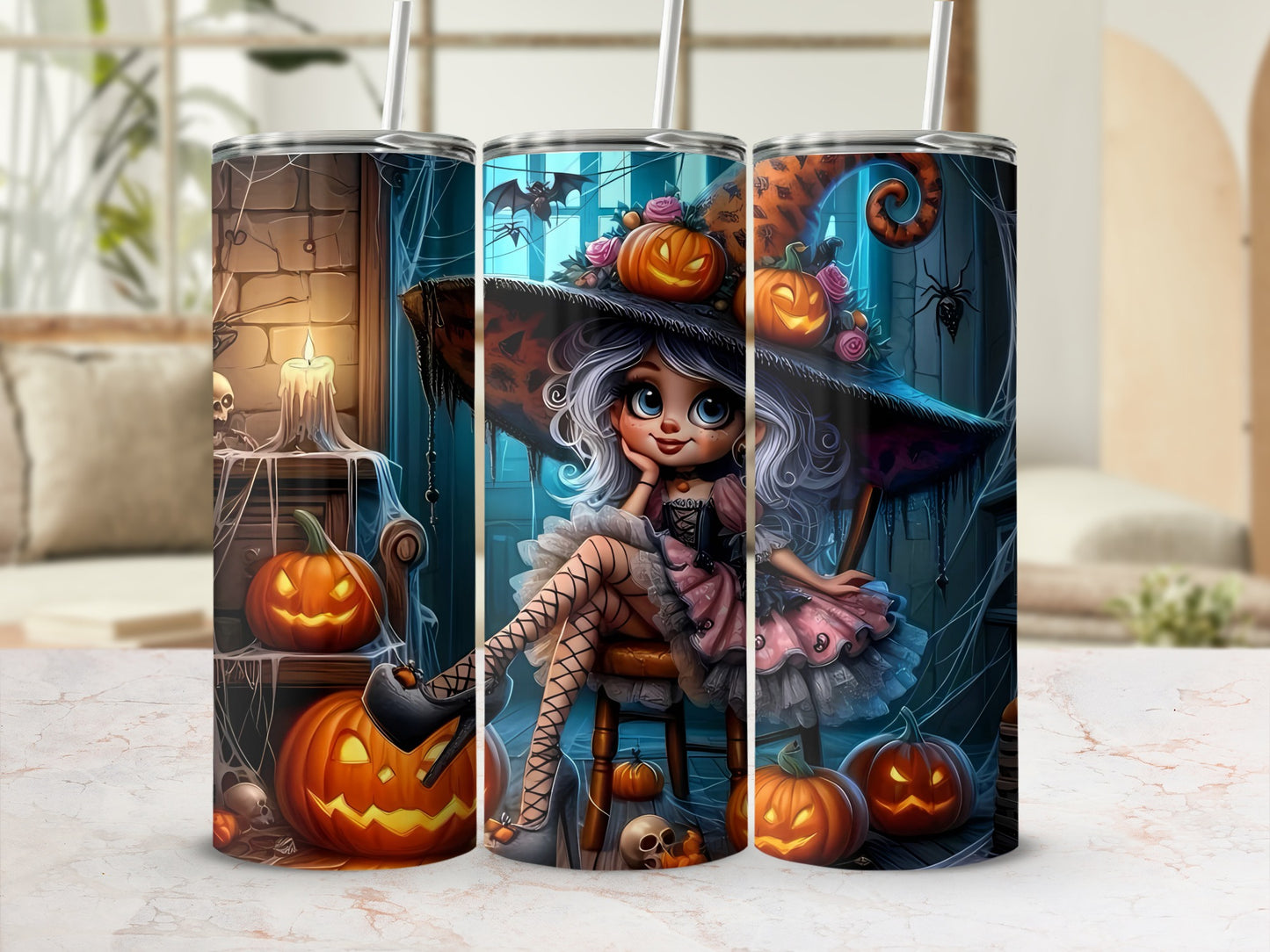 Cute Witch Halloween Pumpkin Design Tumbler for Festive Cheers