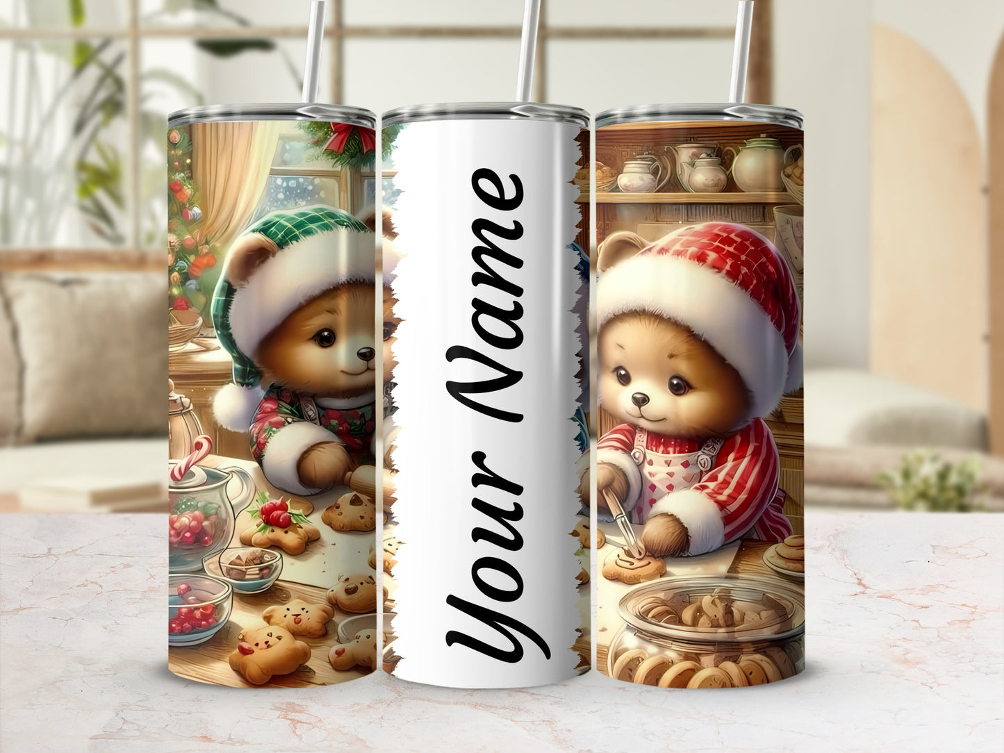 Personalized Christmas Bear Themed Tumbler Cup