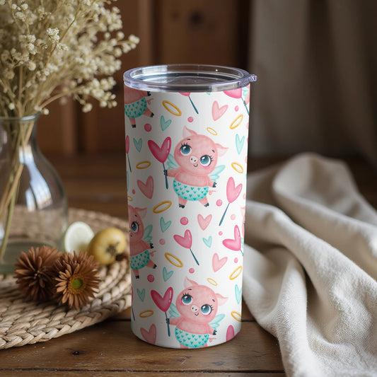 Cute Piggy Hearts Patterned Tumbler for Lovely Beverages