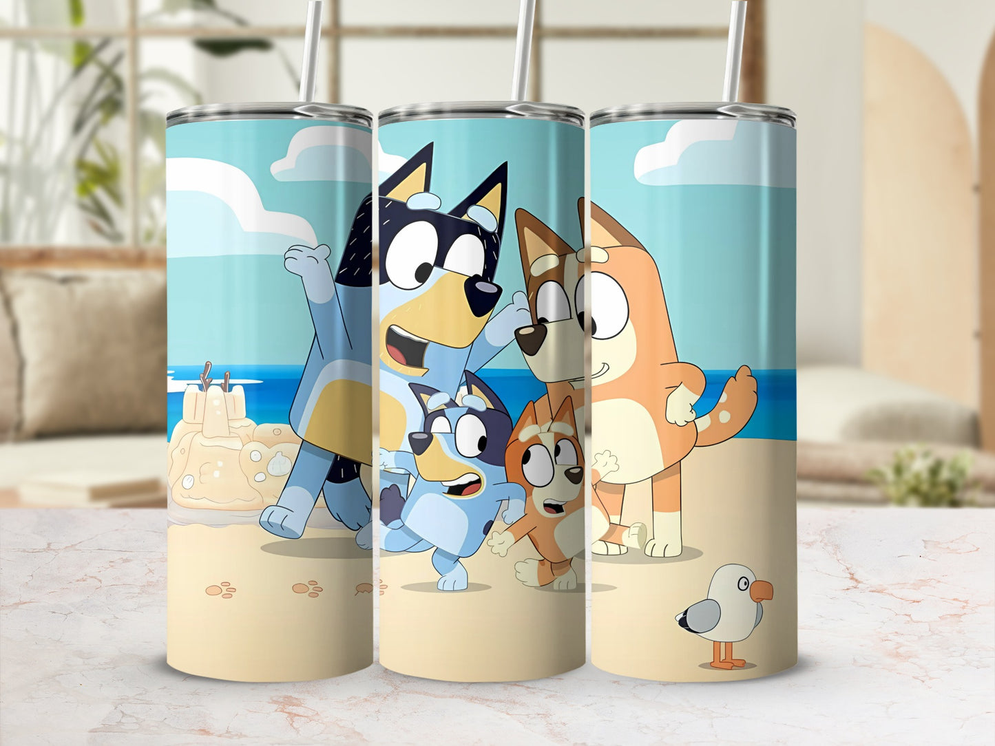 Adorable Cartoon Family Beach Theme Tumbler Cup
