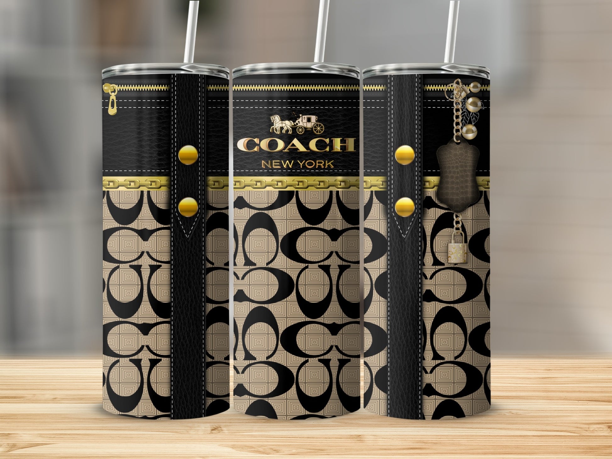 Elegant Coach New York Designer Tumbler With Straw