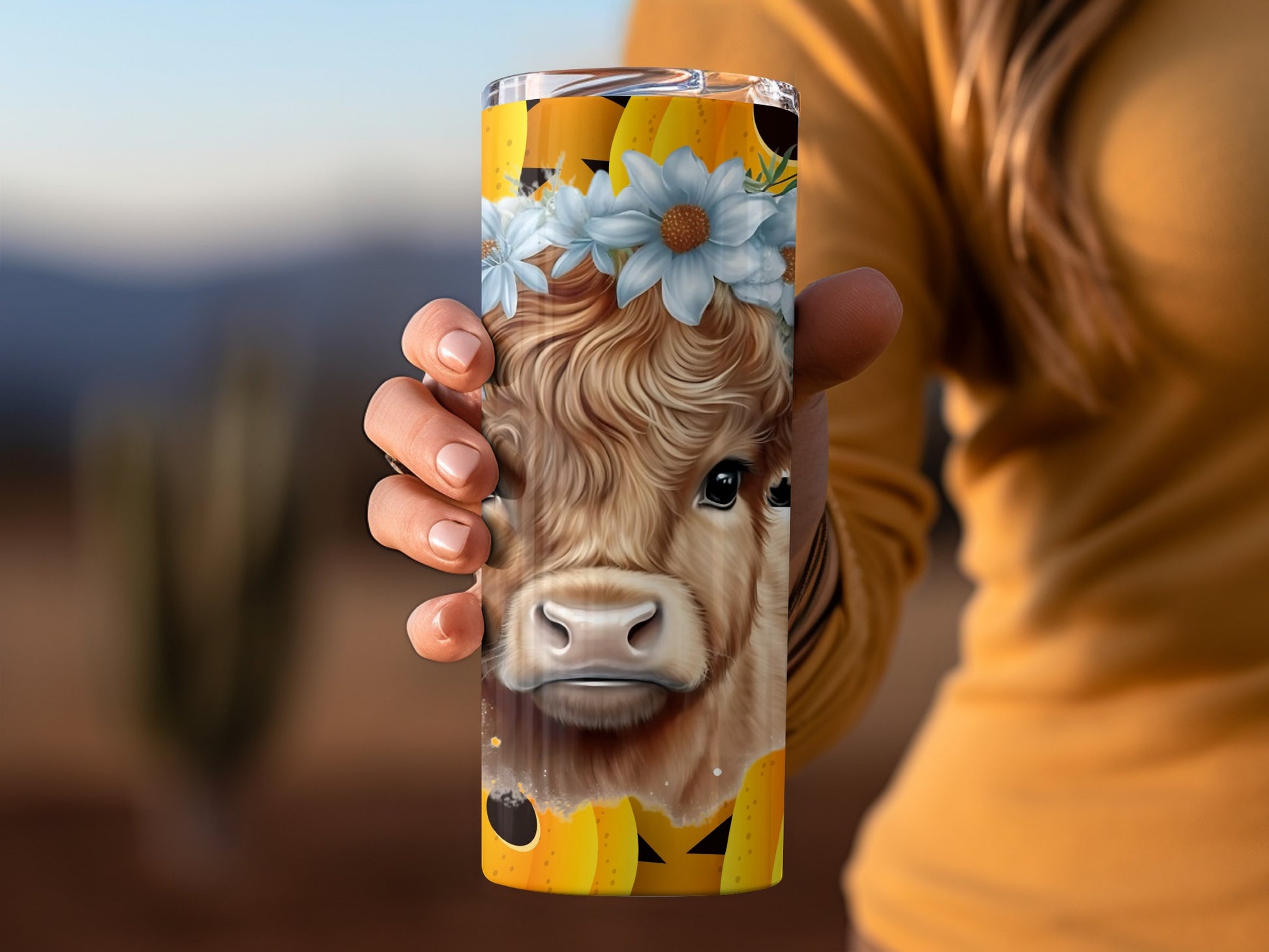 Cute Highland Cow and Flowers Design Tumbler