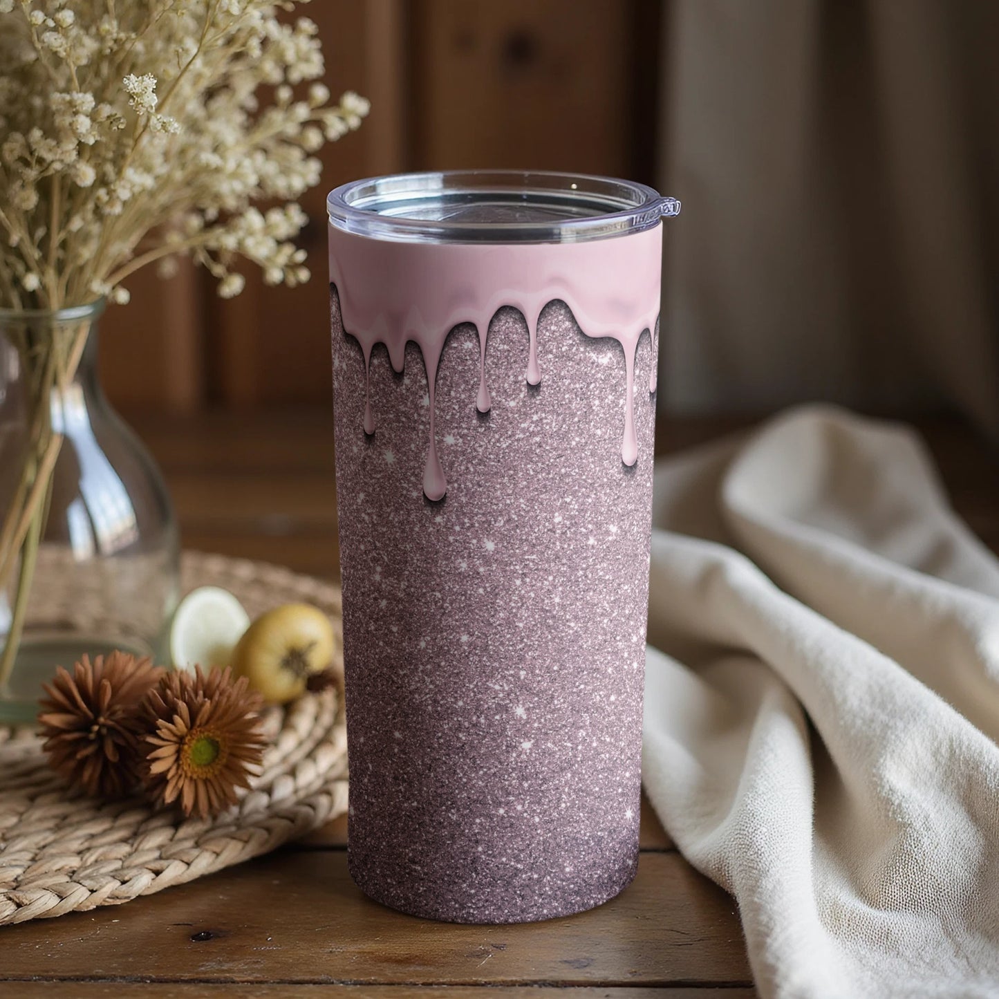 Purple Glitter and Pink Drip Insulated Tumbler Cup
