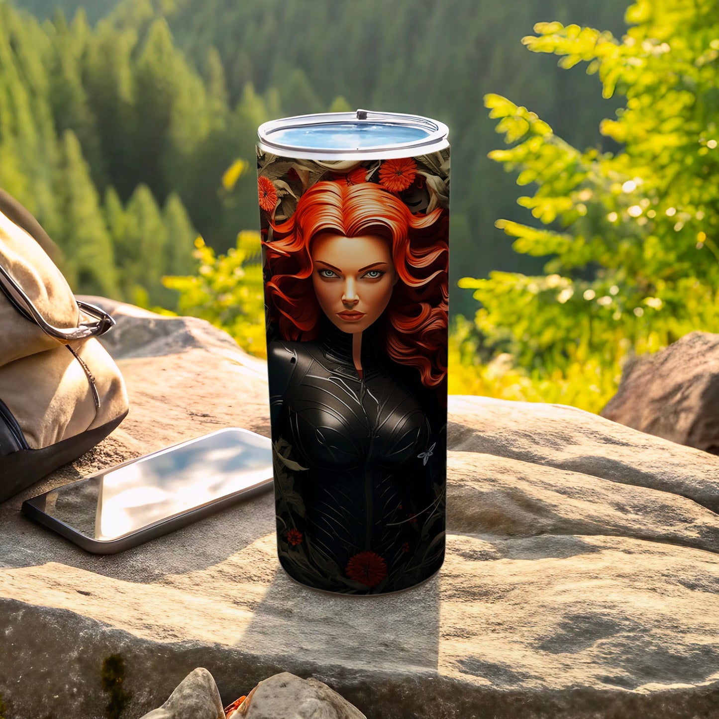 Vibrant Tumbler with Red-Haired Character Illustration