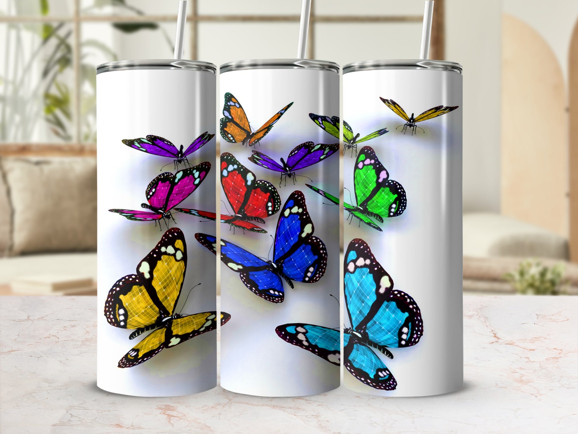 Vibrant Colorful Butterflies White Tumbler Design product type