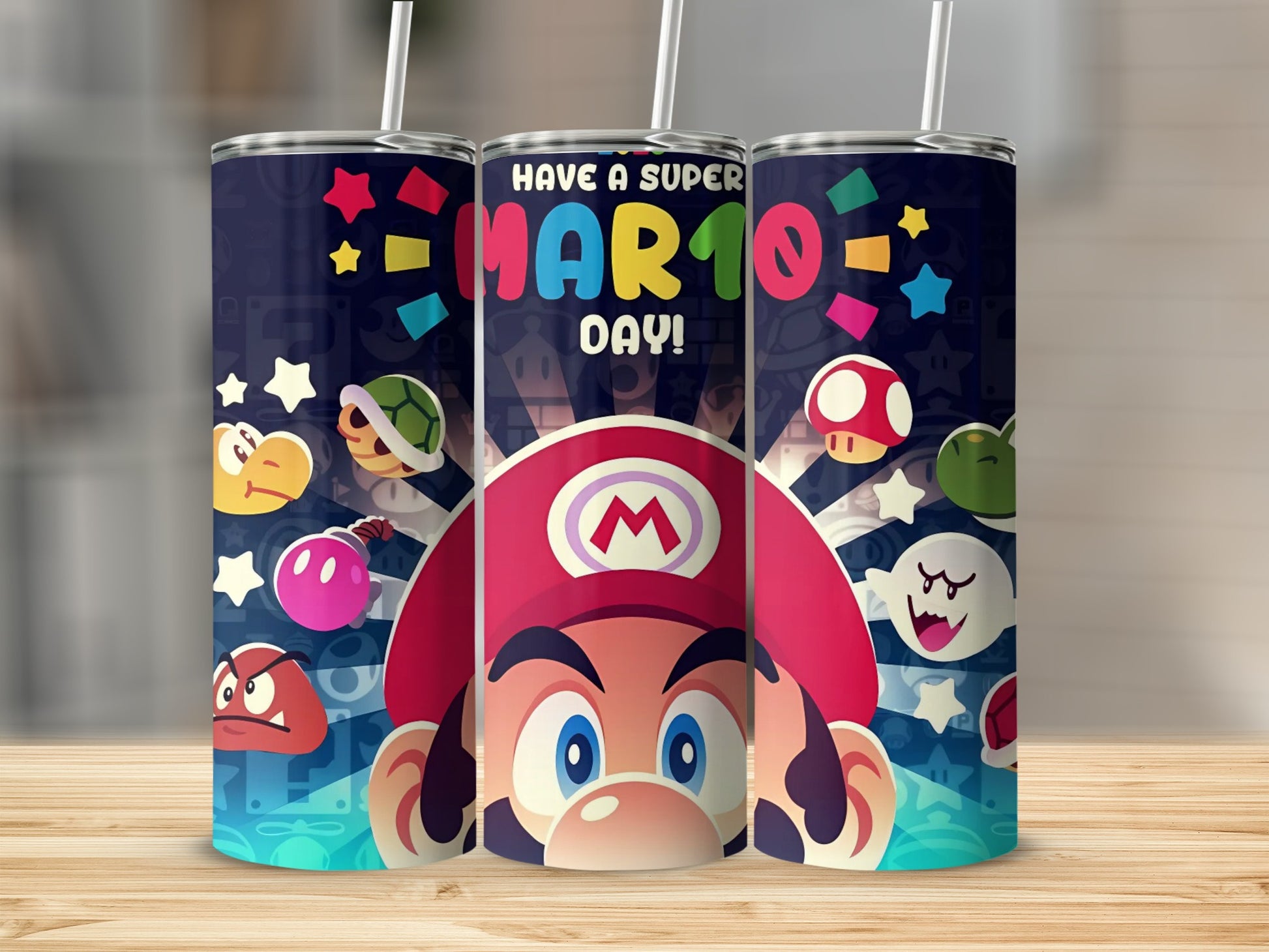 Have A Super Mario Day Colorful Tumbler Design