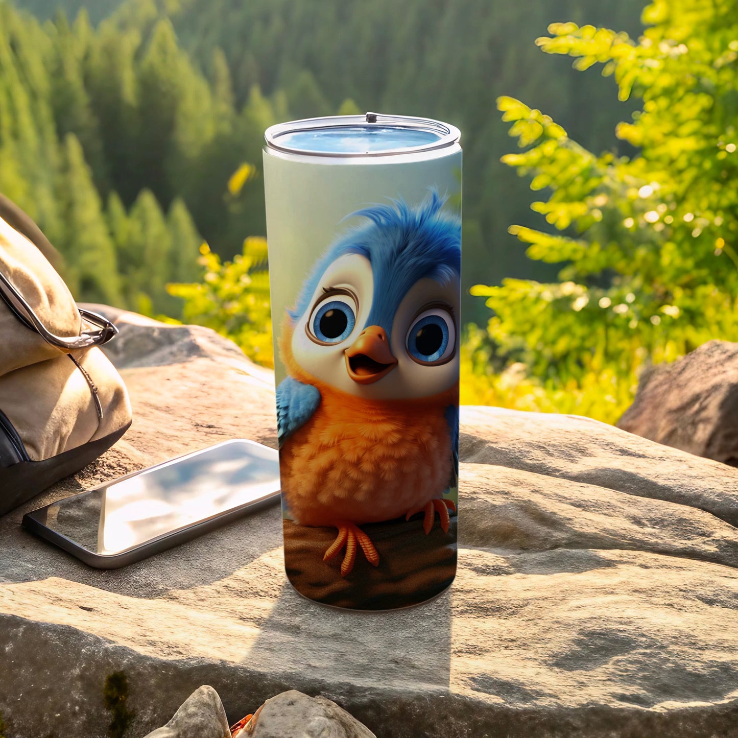 Adorable Blue and Orange Bird Design Tumbler Cup