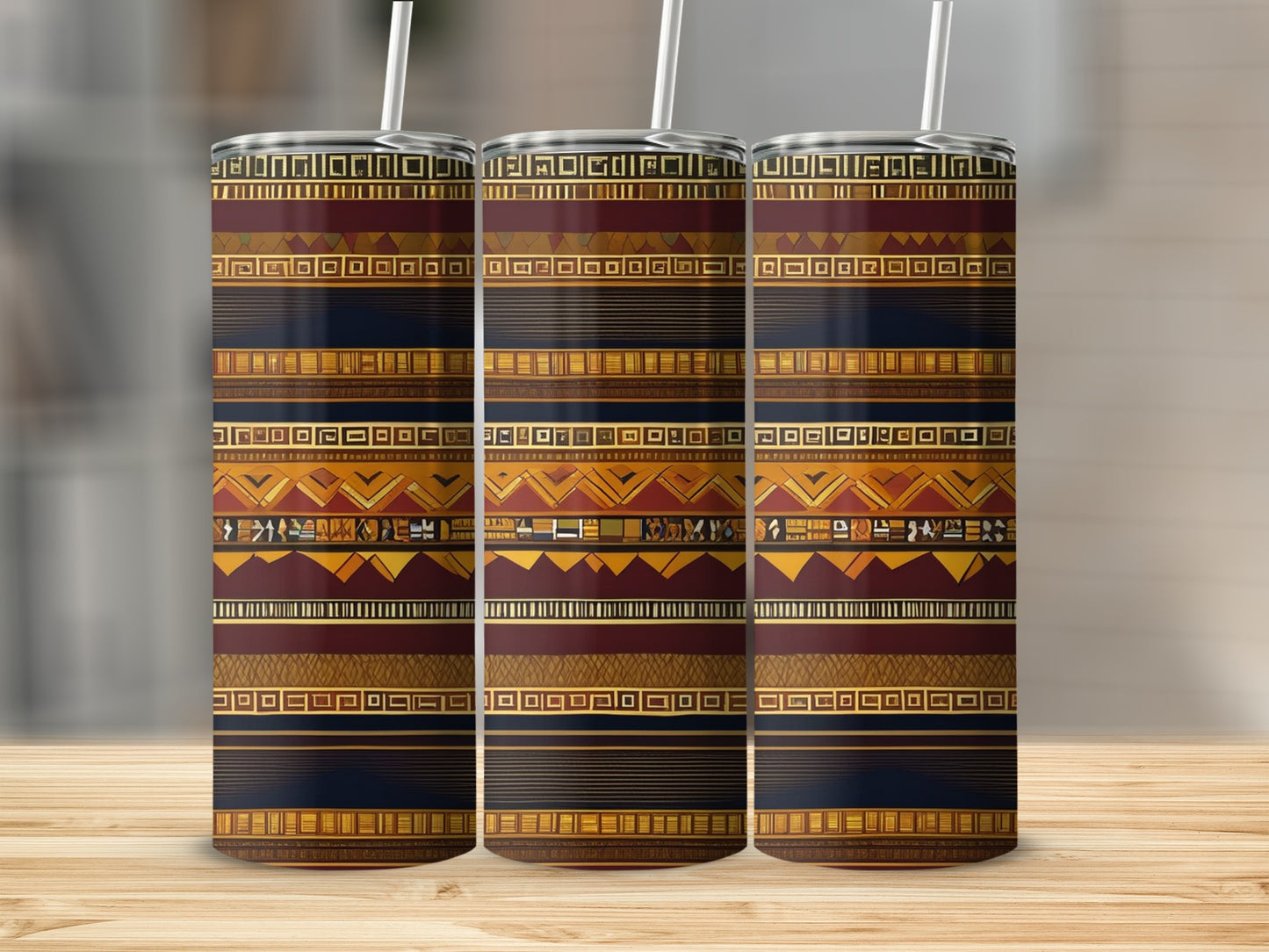 Geometric Pattern Tumbler with Straw and Lid Tumblers