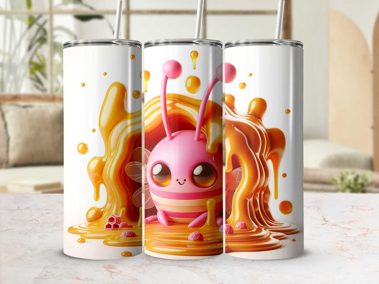 Cute Pink Bee with Honey Art Insulated Tumbler