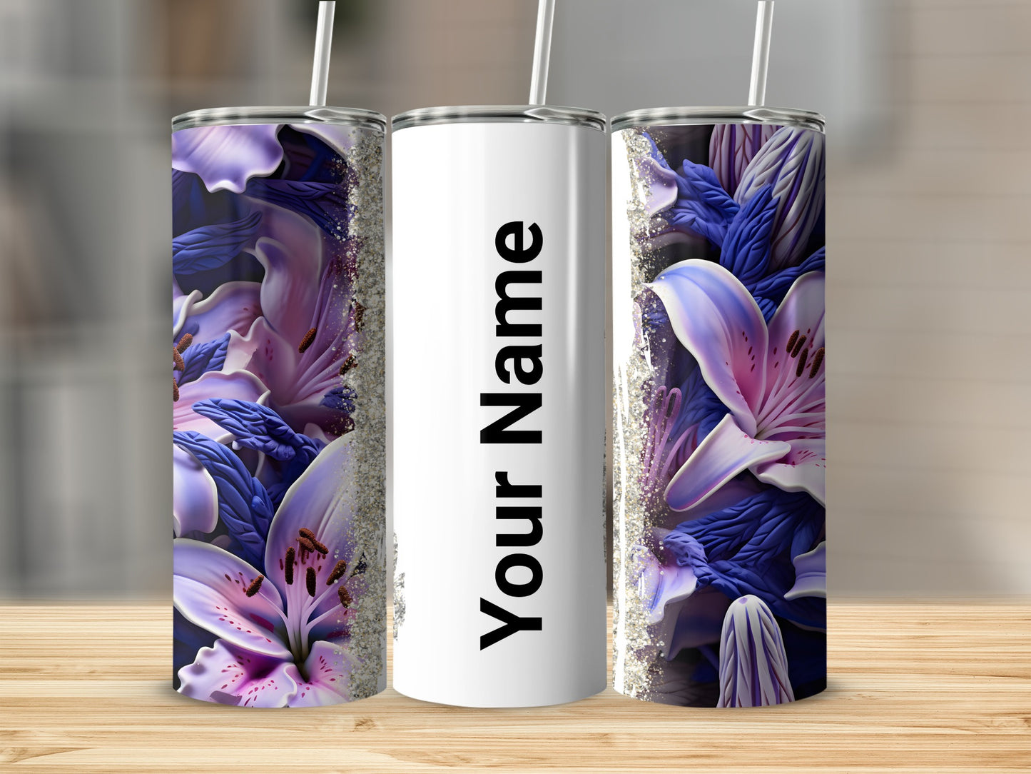 Customized Floral Design Tumbler with Purple and Pink Lilies