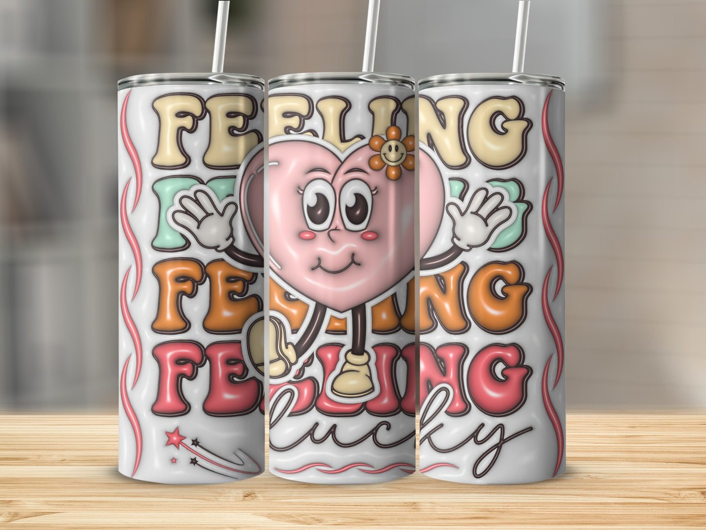 Feeling Lucky Pink Heart Character Tumbler