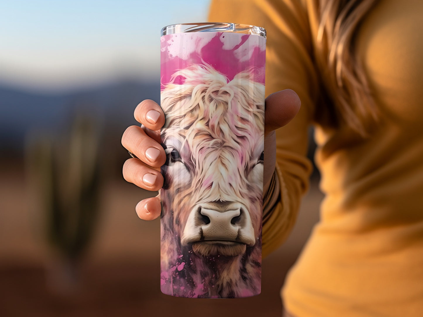Vibrant Cow Artistic Pink Travel Tumbler product