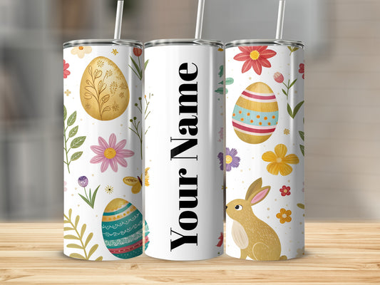 Personalized Easter Floral and Eggs Tumbler Cup