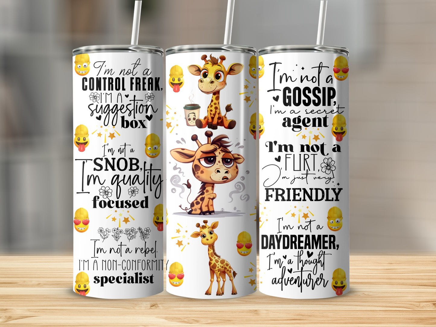 Giraffe Funny Quotes Humorous Sarcastic Tumbler product type

giraffe
funny tumbler
sarcastic quotes
humorous gift
cute animal
insulated tumbler
coffee lover
water bottle
beverage holder
unique design
novelty item
secret agent
friendly quote
control freak
suggestion box
daydreamer
adventurer gift
quality focused
non conformity
happy giraffe
