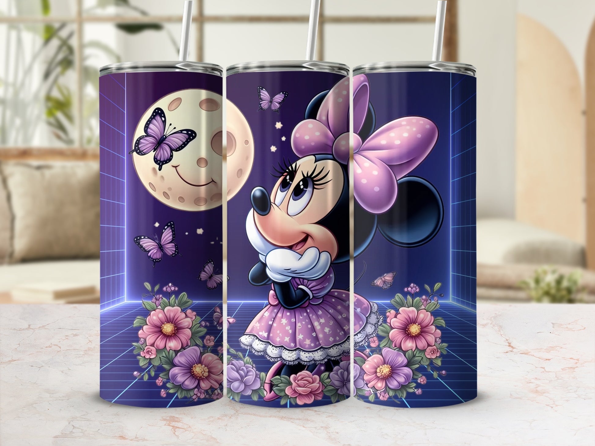 Adorable Cartoon Character with Moon and Butterflies Tumbler