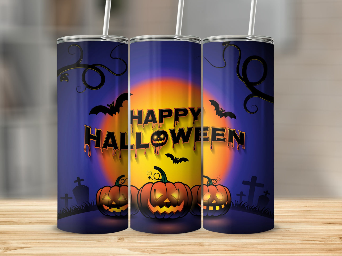 Happy Halloween Pumpkin Bat Design Tumbler