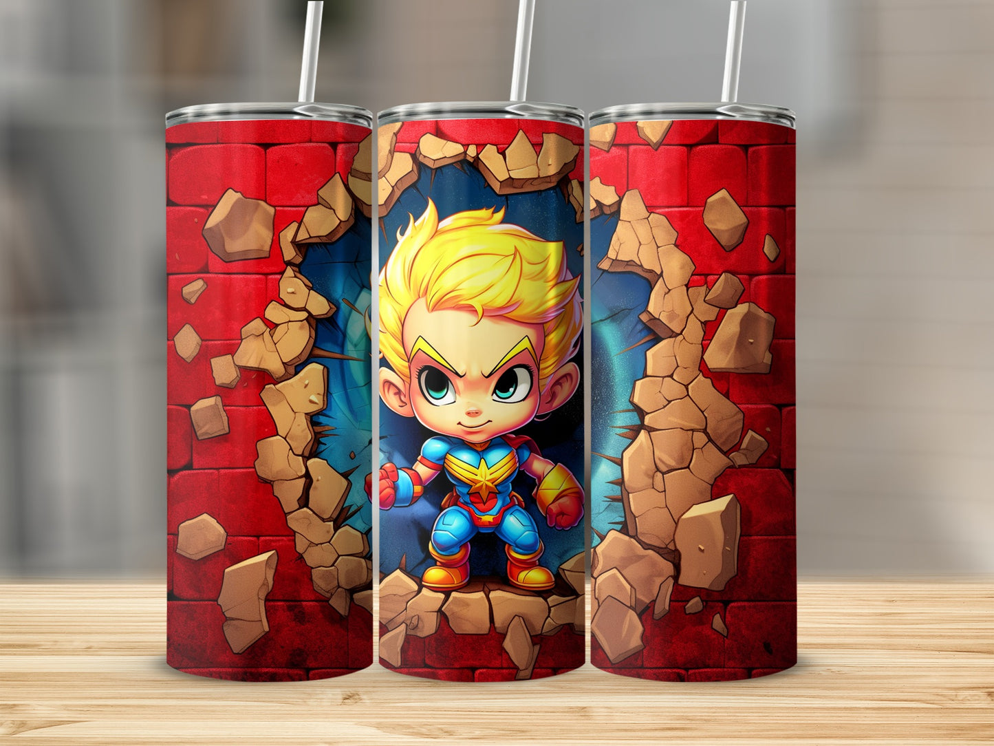 Heroic Kid Breaking Through Brick Wall Tumbler