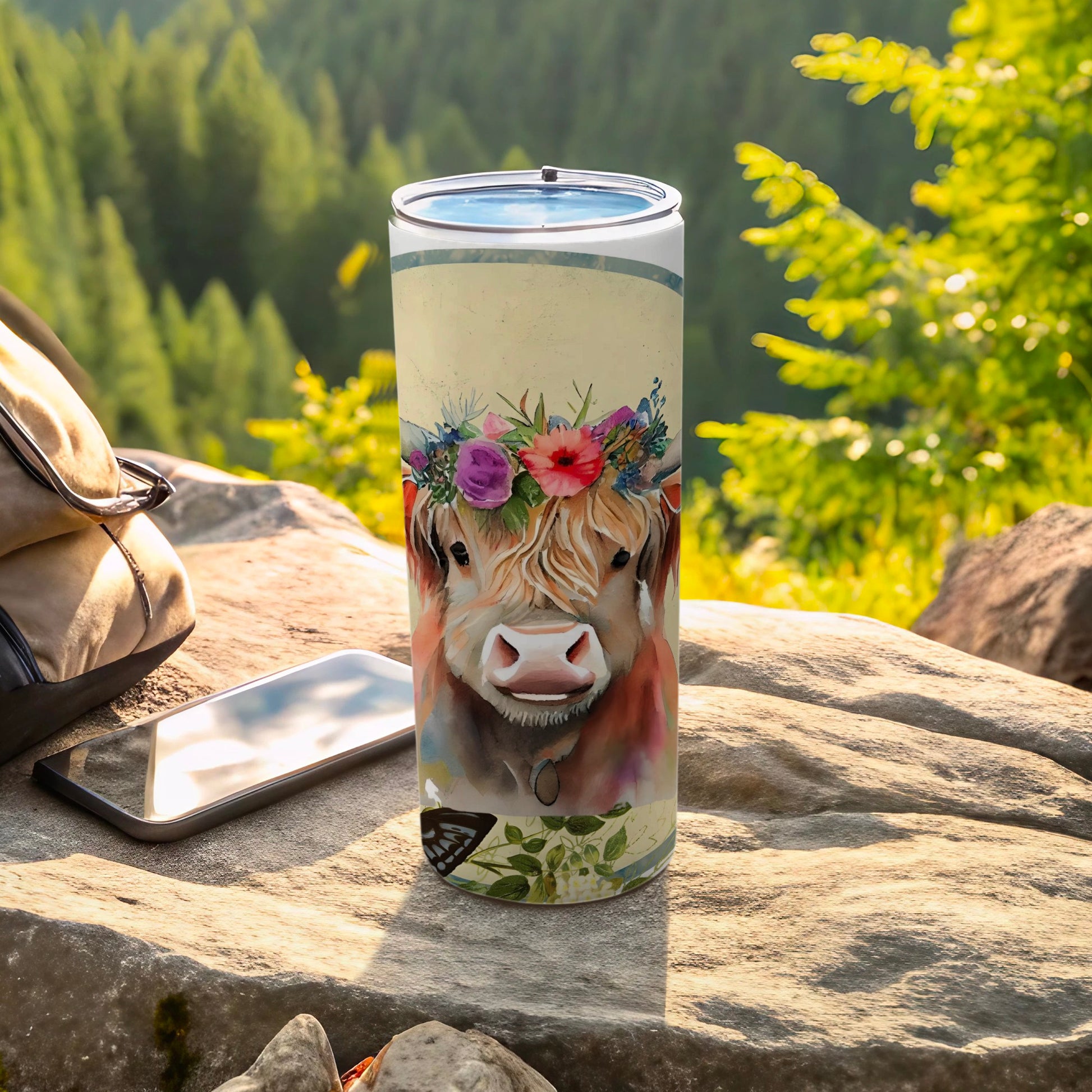 Floral Crown Highland Cow Stainless Steel Tumbler
