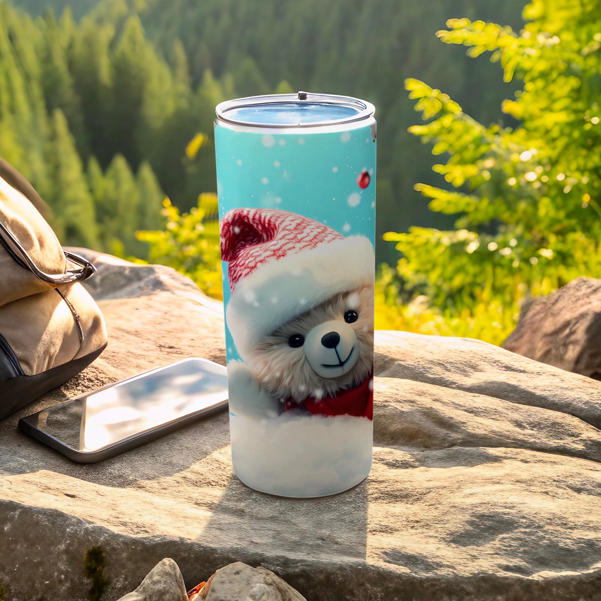Cute Teddy Bear in Santa Hat Design Tumbler