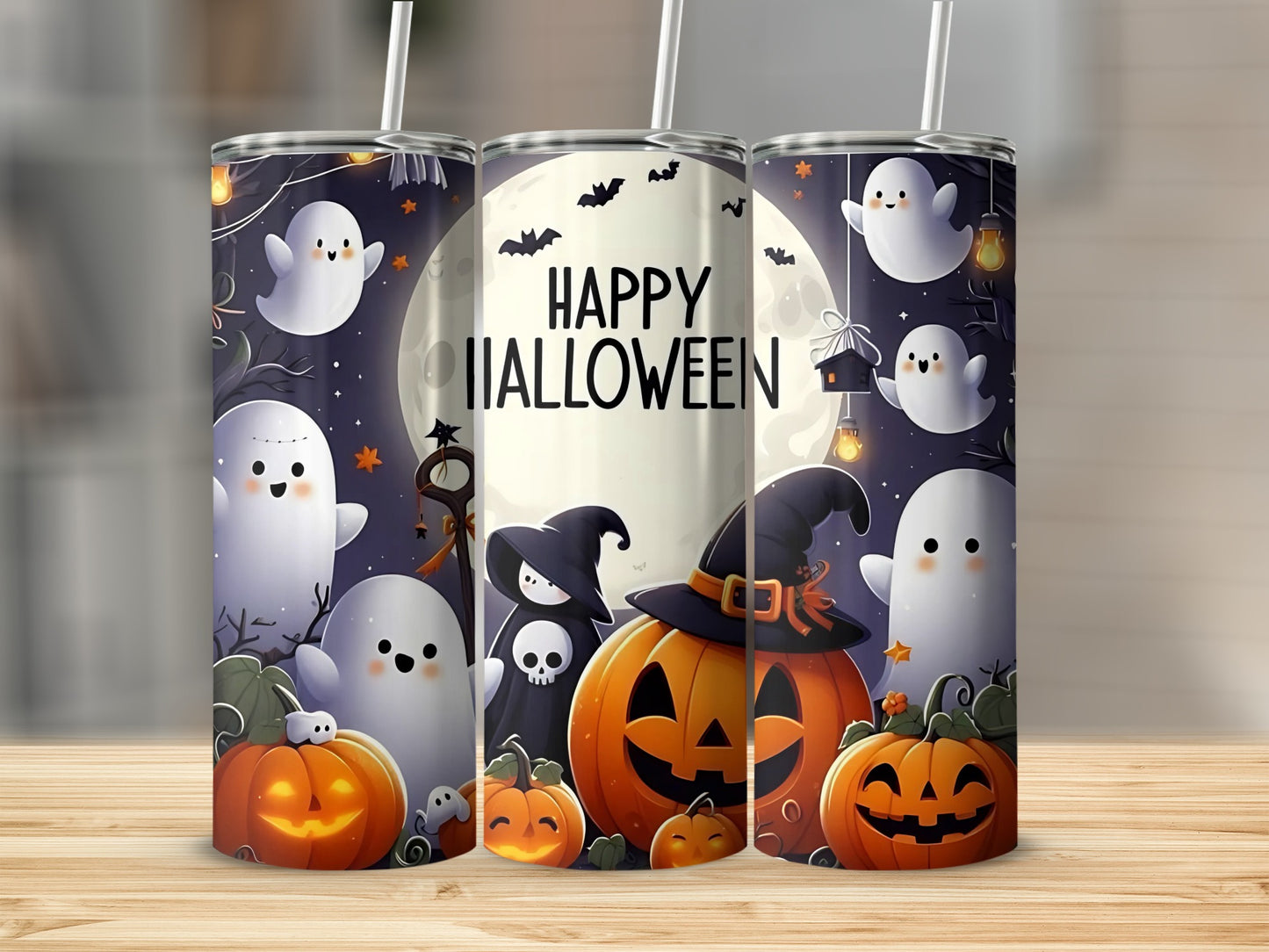 Cute Happy Halloween Ghosts and Pumpkins Tumbler