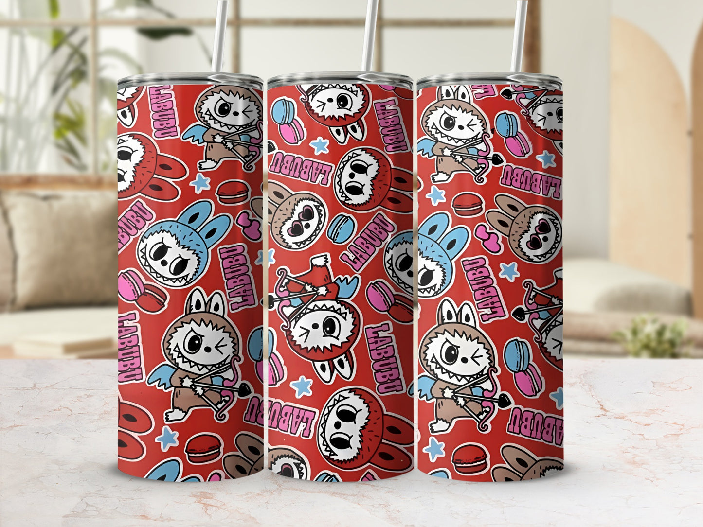 Cute Labubu Character Design Tumbler with Straw Cup