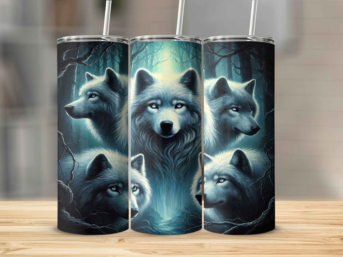 Mystical Wolf Pack Design Insulated Travel Tumbler
