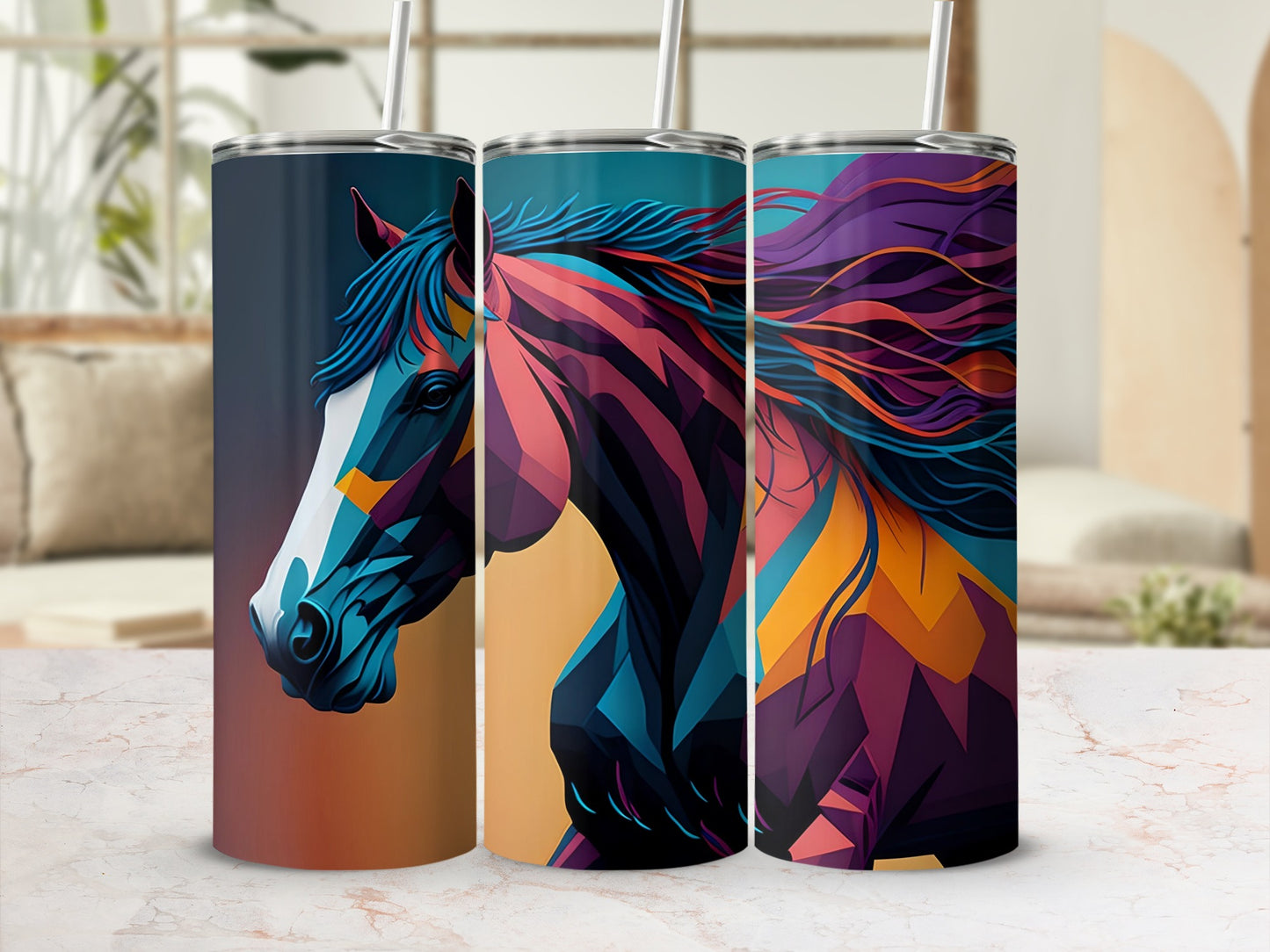 Colorful Geometric Horse Printed Tumbler Product