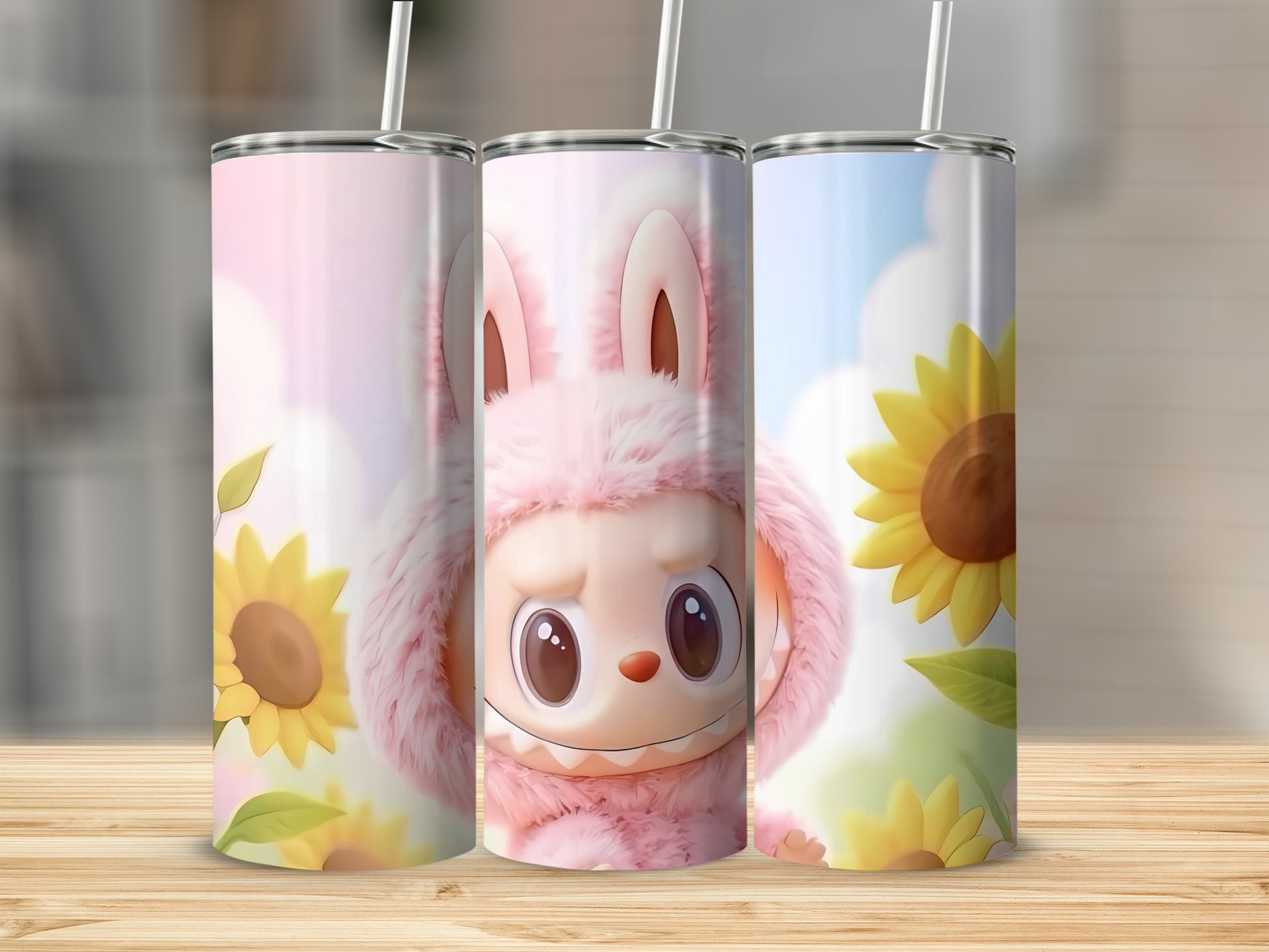 Cute Bunny in Pink Costume with Sunflowers Tumbler