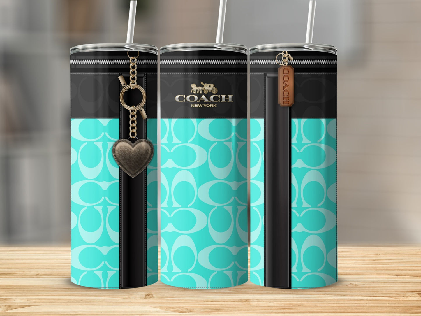 Stylish Blue and Black Coach Design Tumbler Cup