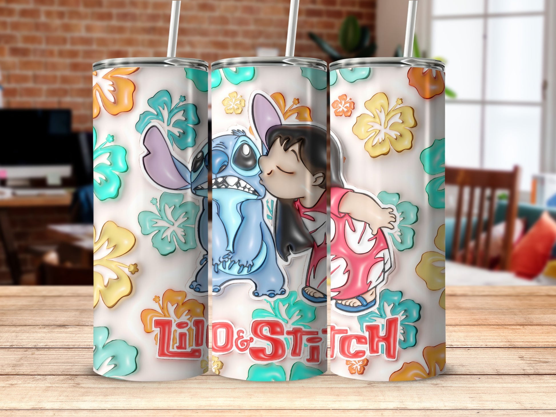 Adorable Lilo and Stitch Floral Design Tumbler