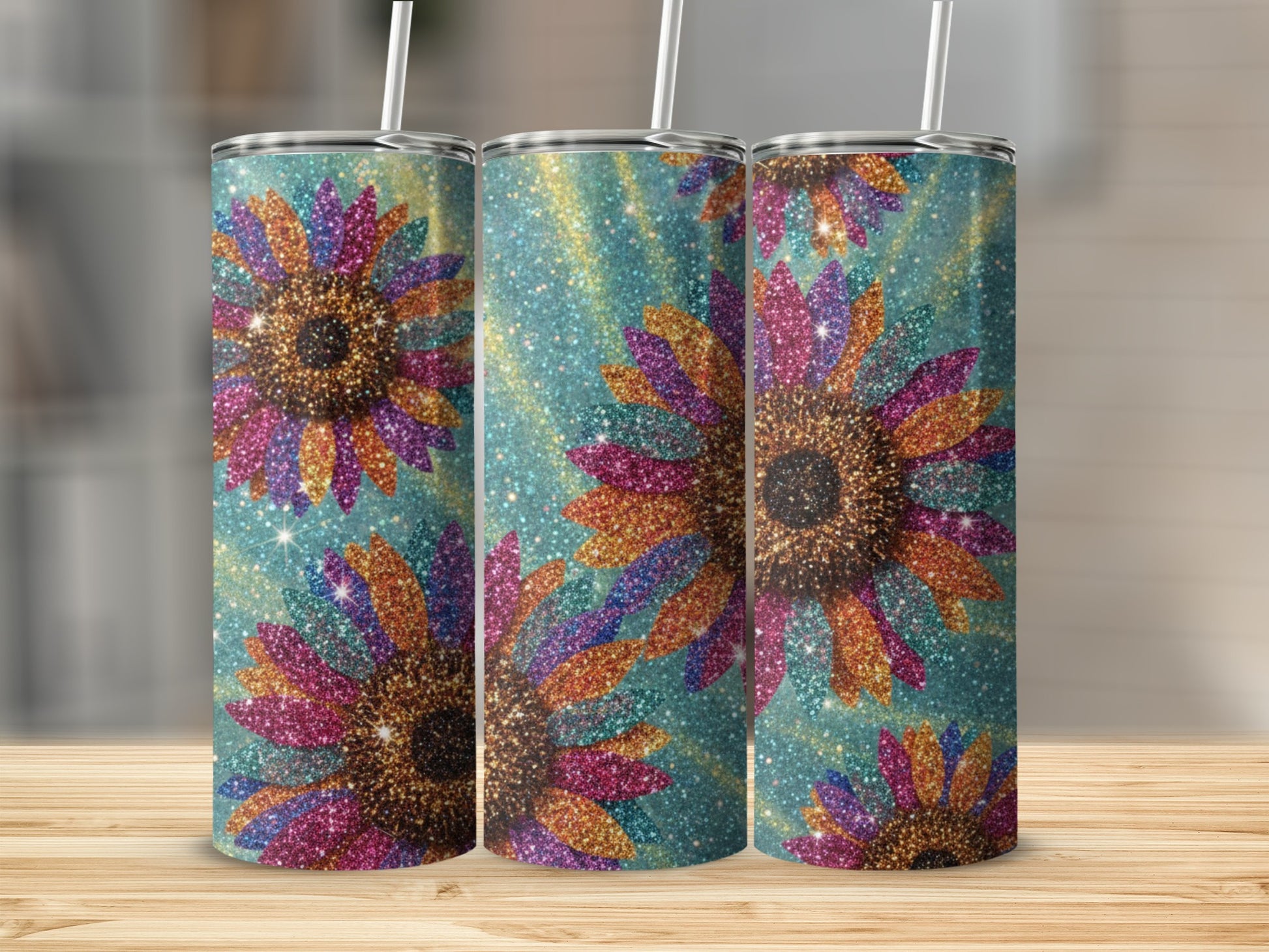 Sparkling Colorful Sunflower Tumbler 20oz Decoration