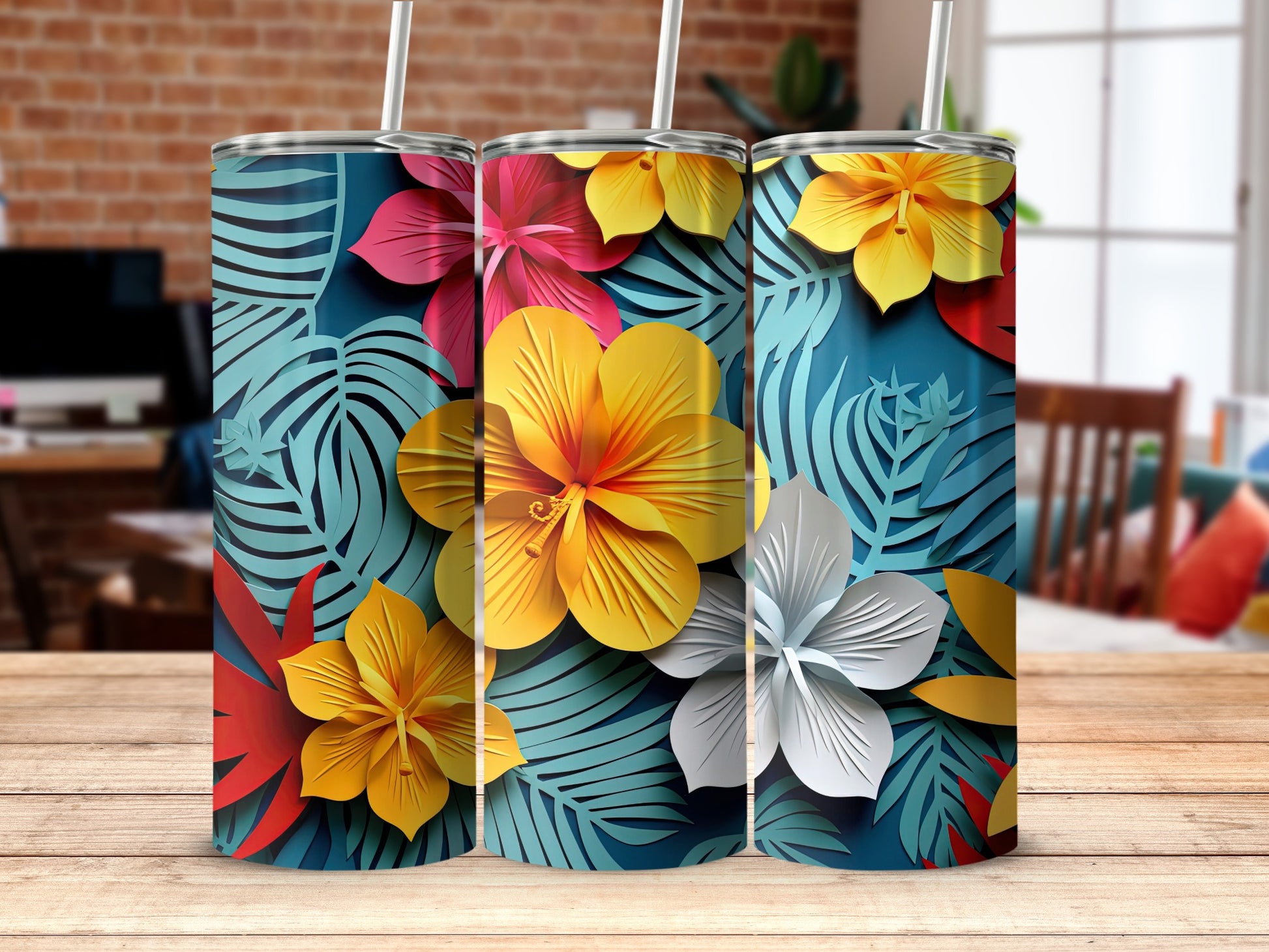 Colorful Tropical Floral Design Drinkware Product