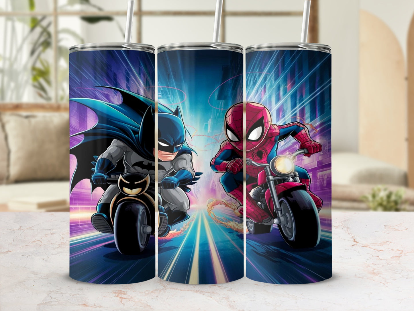 Batman and Spider-Man Racing Tumbler Set