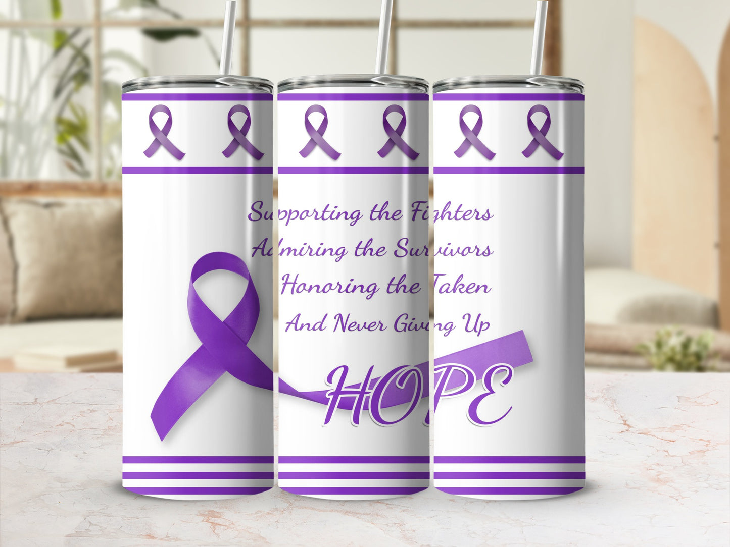 Purple Ribbon Admiring the Survivors HOPE Tumbler product type