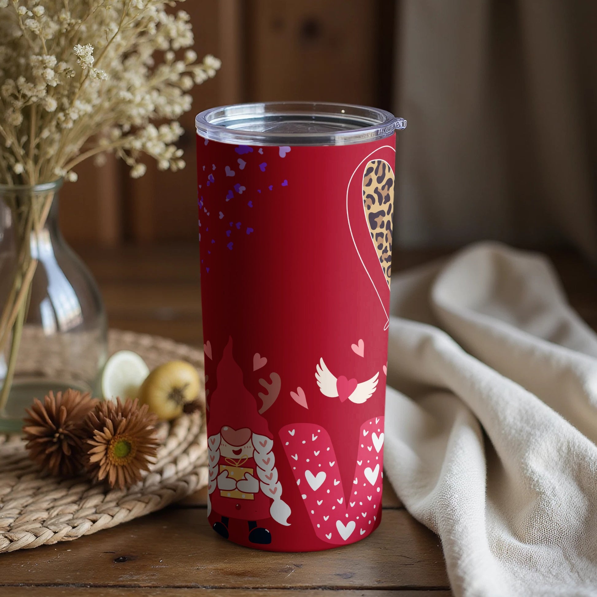 Cute Valentine's Day Gnome and Dove Themed Tumbler