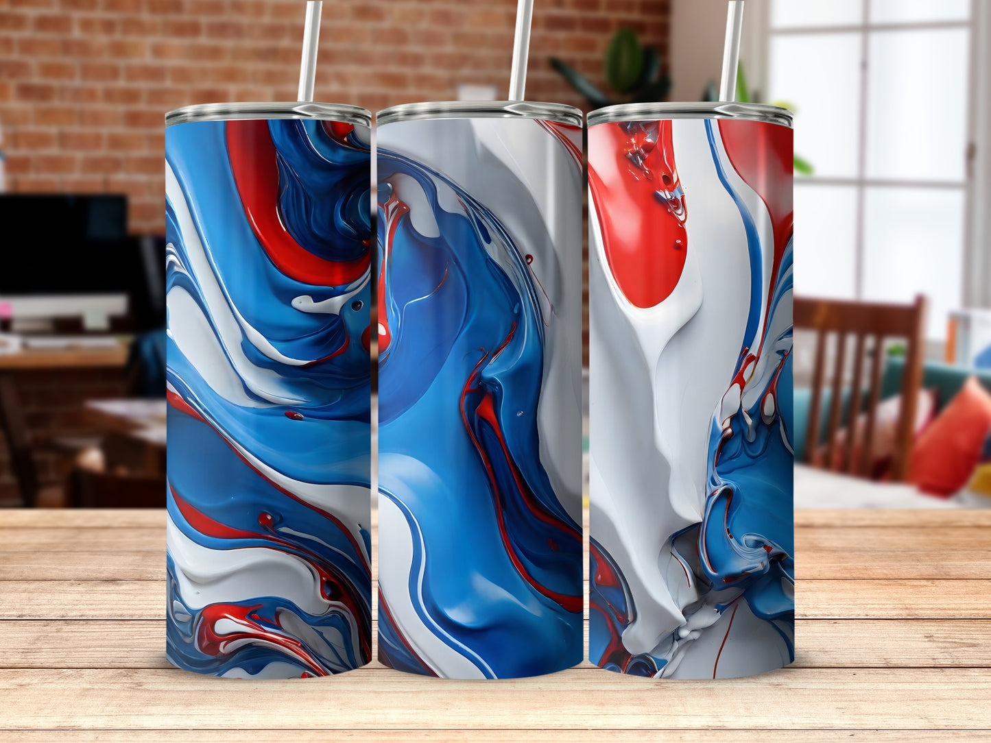 Dynamic Red White Blue Swirl Paint Design Tumbler product type