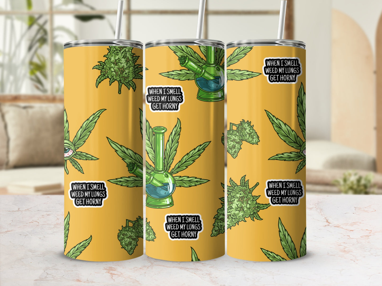 Funny Marijuana Lover Design Yellow Tumbler Cup