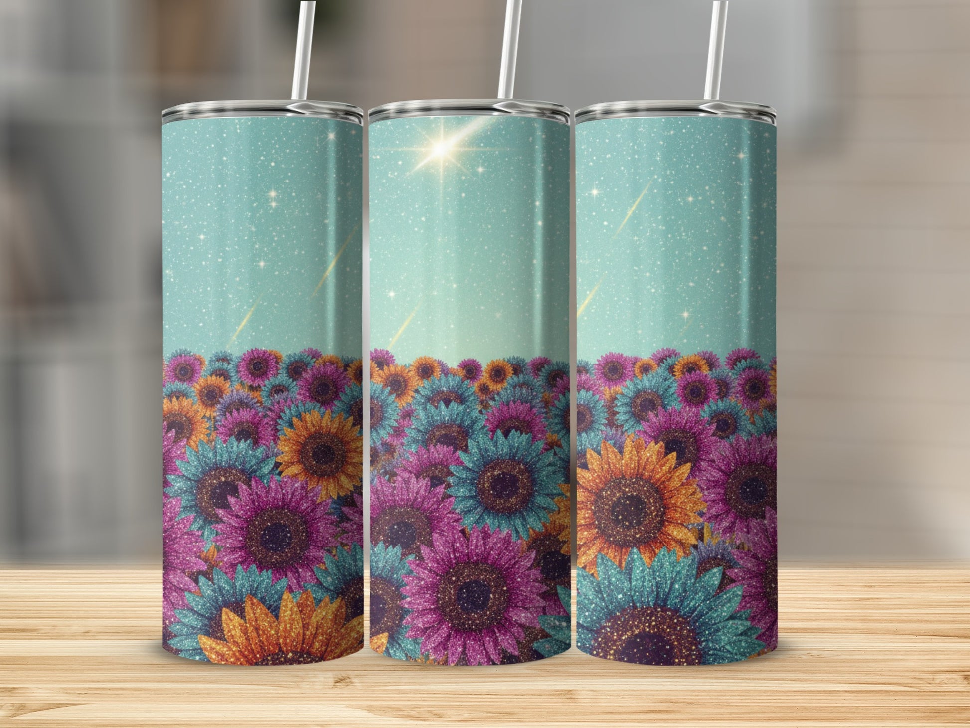 Beautiful Sparkling Sunflower Themed Tumbler Product