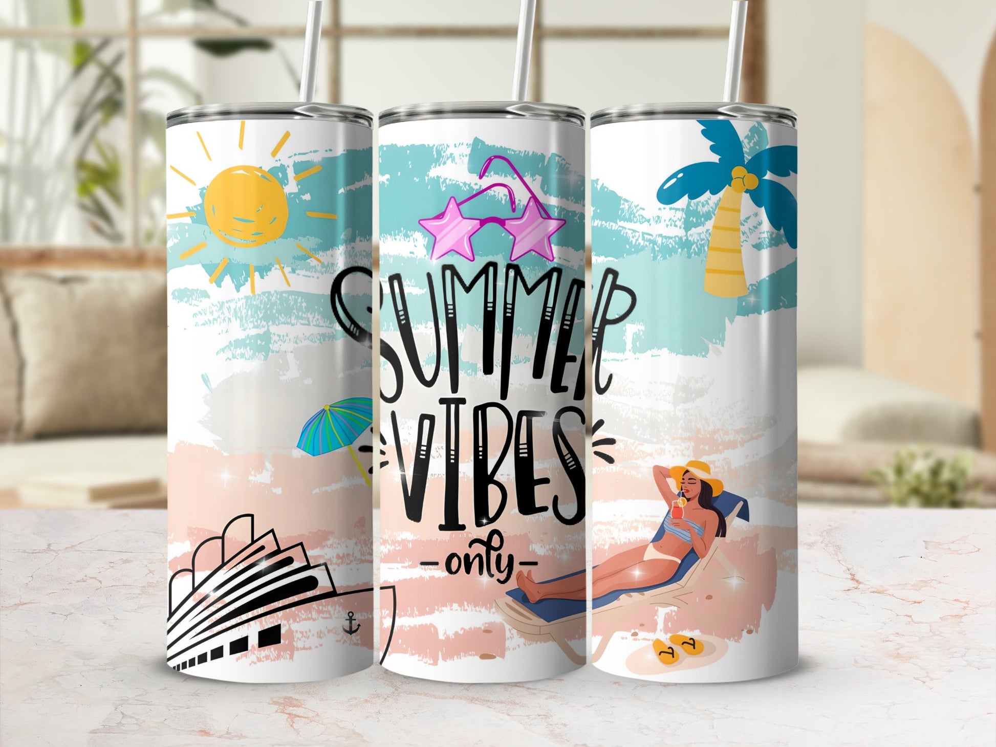 Summer Vibes Only Beach Scene Tumbler Product