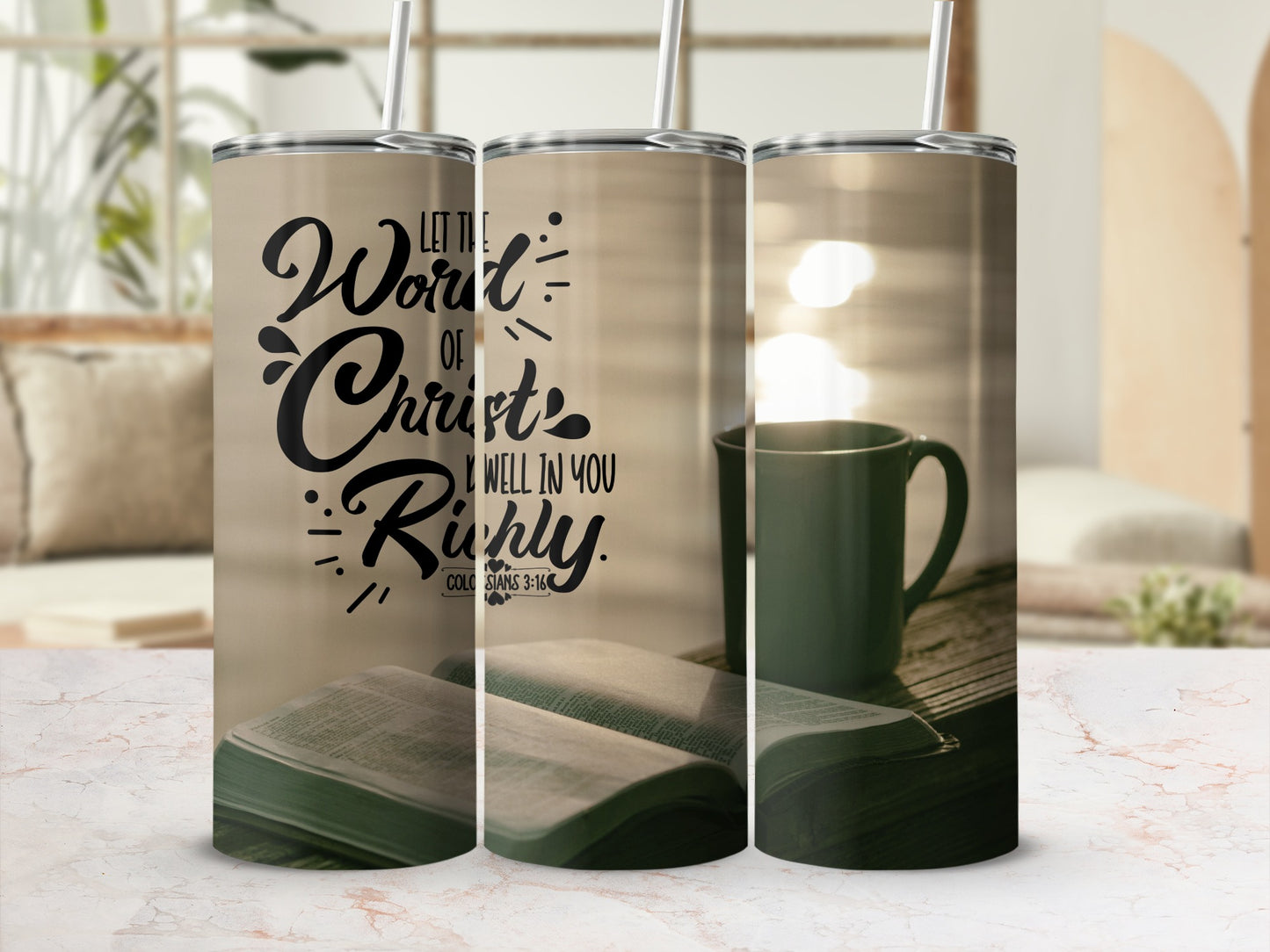 Inspirational Christian Message Tumbler with Scripture Design