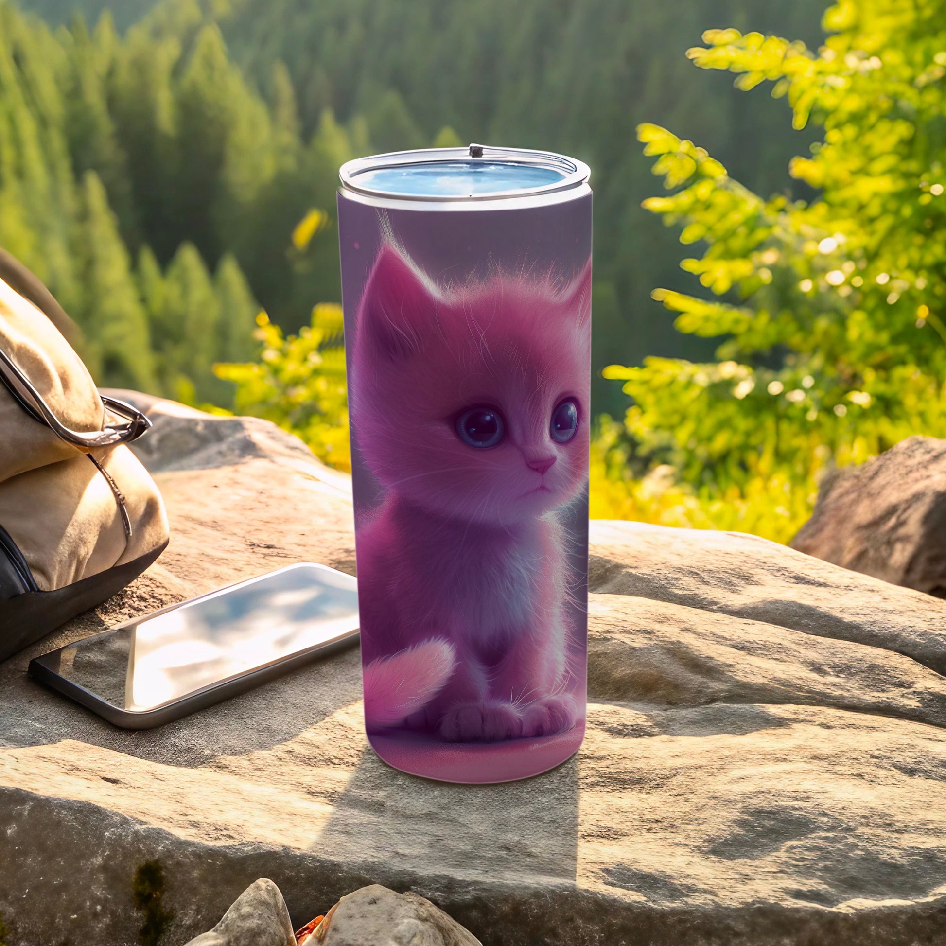 Pink Fluffy Kitten Big Blue Eyes Tumbler product type
Pink kitten, Cute kitten, Fluffy kitten, Kitten design, Blue eyes, Animal art, Pet themed, Tumbler, Drinkware, Beverage cup, Outdoor scene, Nature background, Gift idea, Unique art, Adorable cat, Fantasy cat, Pastel pink, Whimsical design, Cute animal, Cat lover